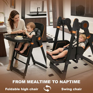 English Elm Convertible Baby High Chair Rocker with 5-point Harness Washable Pu Cover and 2-tier Tray W2699P490447