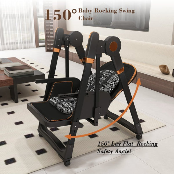 English Elm Convertible Baby High Chair Rocker with 5-point Harness Washable Pu Cover and 2-tier Tray W2699P490447