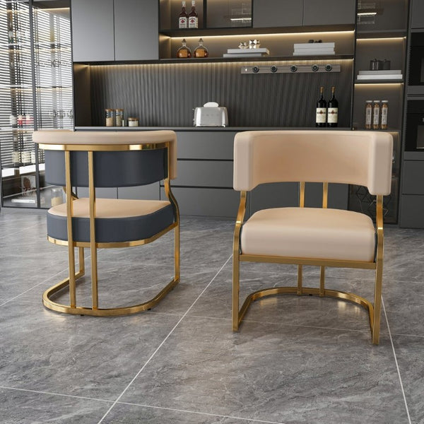 English Elm Modern Gold Frame PU Leather Dining Chairs Ergonomic Curved Back Set of 2 for Kitchen Grey, Neutral W2699P504765