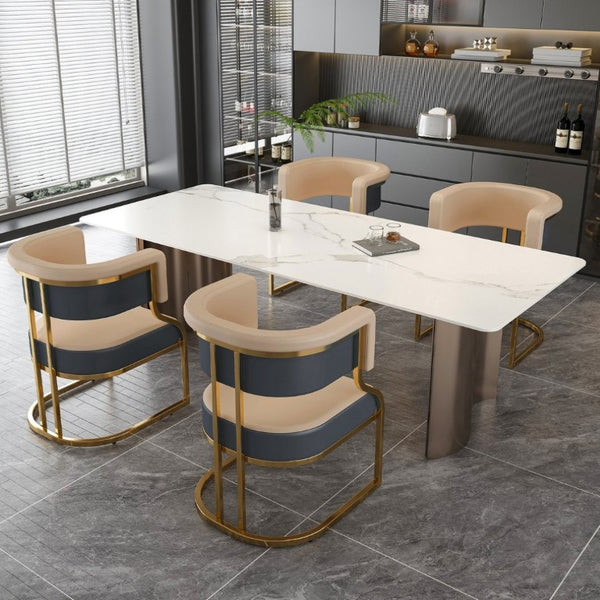 English Elm Modern Gold Frame PU Leather Dining Chairs Ergonomic Curved Back Set of 2 for Kitchen Grey, Neutral W2699P504765