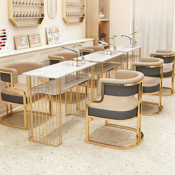 English Elm Modern Gold Frame PU Leather Dining Chairs Ergonomic Curved Back Set of 2 for Kitchen Grey, Neutral W2699P504765