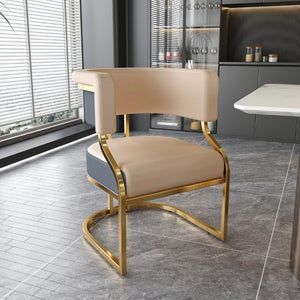 English Elm Modern Gold Frame PU Leather Dining Chairs Ergonomic Curved Back Set of 2 for Kitchen Grey, Neutral W2699P504765