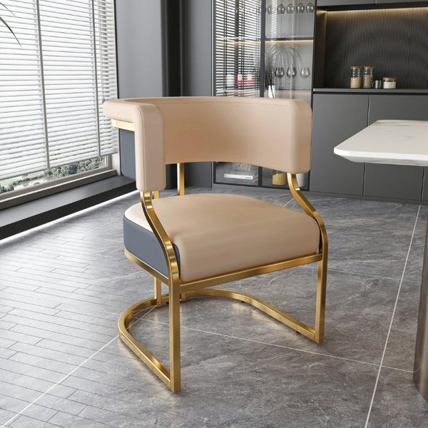 English Elm Modern Gold Frame PU Leather Dining Chairs Ergonomic Curved Back Set of 2 for Kitchen Grey, Neutral W2699P504765