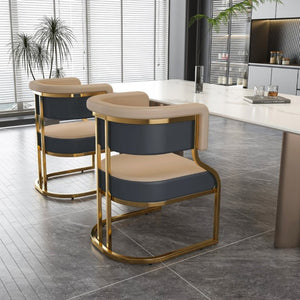 English Elm Modern Gold Frame PU Leather Dining Chairs Ergonomic Curved Back Set of 2 for Kitchen Grey, Neutral W2699P504765