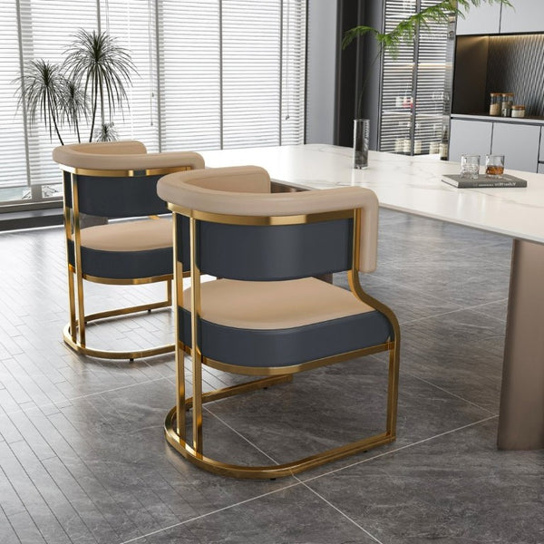 English Elm Modern Gold Frame PU Leather Dining Chairs Ergonomic Curved Back Set of 2 for Kitchen Grey, Neutral W2699P504765