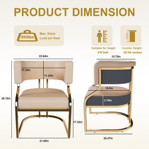 English Elm Modern Gold Frame PU Leather Dining Chairs Ergonomic Curved Back Set of 2 for Kitchen Grey, Neutral W2699P504765