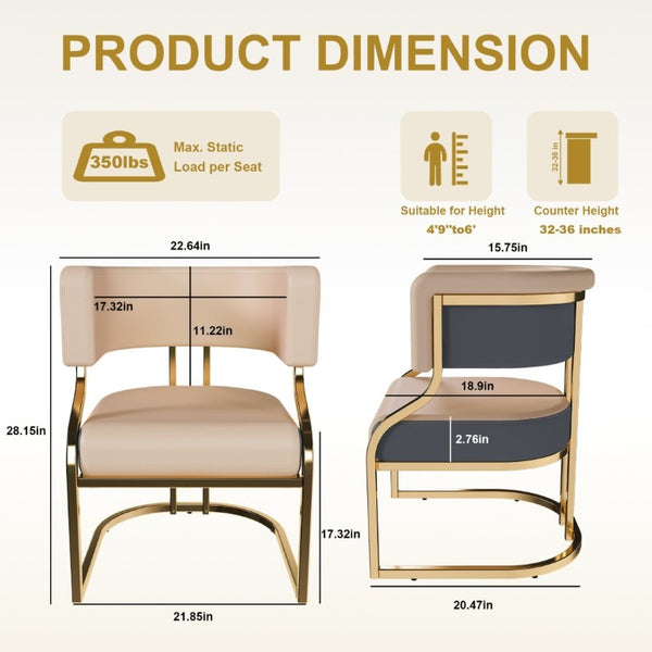 English Elm Modern Gold Frame PU Leather Dining Chairs Ergonomic Curved Back Set of 2 for Kitchen Grey, Neutral W2699P504765