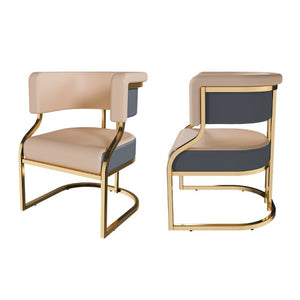 English Elm Modern Gold Frame PU Leather Dining Chairs Ergonomic Curved Back Set of 2 for Kitchen Grey, Neutral W2699P504765
