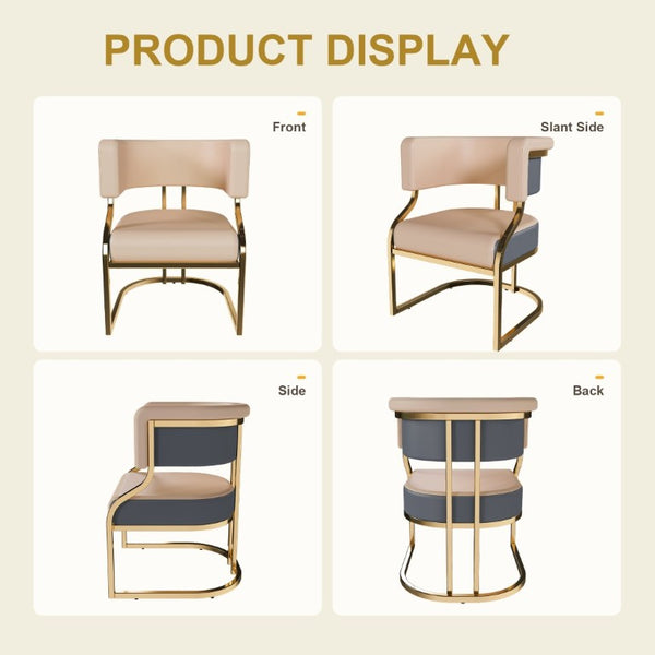 English Elm Modern Gold Frame PU Leather Dining Chairs Ergonomic Curved Back Set of 2 for Kitchen Grey, Neutral W2699P504765