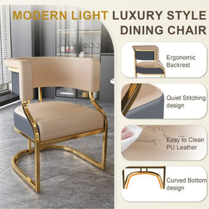 English Elm Modern Gold Frame PU Leather Dining Chairs Ergonomic Curved Back Set of 2 for Kitchen Grey, Neutral W2699P504765
