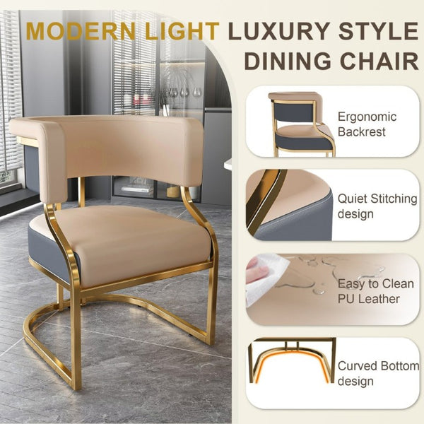 English Elm Modern Gold Frame PU Leather Dining Chairs Ergonomic Curved Back Set of 2 for Kitchen Grey, Neutral W2699P504765