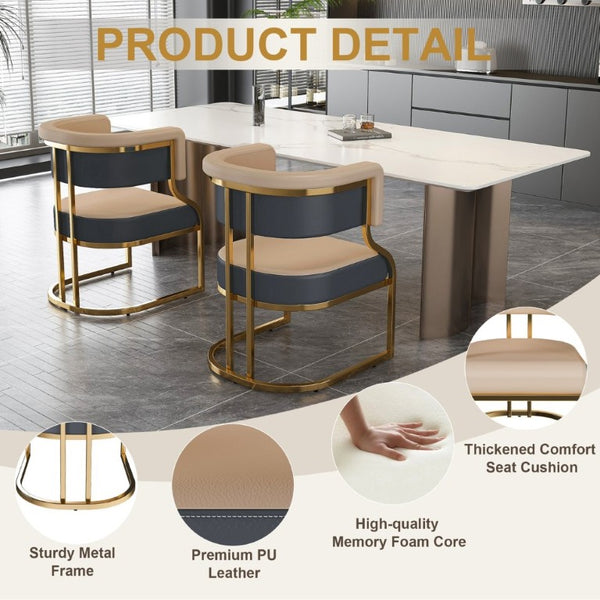 English Elm Modern Gold Frame PU Leather Dining Chairs Ergonomic Curved Back Set of 2 for Kitchen Grey, Neutral W2699P504765