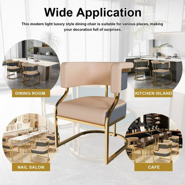 English Elm Modern Gold Frame PU Leather Dining Chairs Ergonomic Curved Back Set of 2 for Kitchen Grey, Neutral W2699P504765