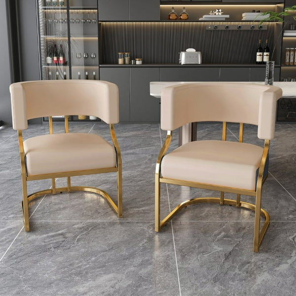 English Elm Modern Gold Frame PU Leather Dining Chairs Ergonomic Curved Back Set of 2 for Kitchen Grey, Neutral W2699P504765