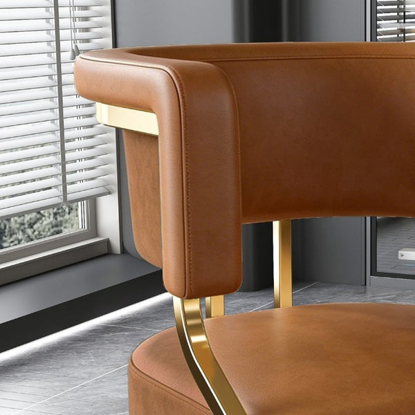 English Elm Modern Gold Frame PU Leather Dining Chairs Ergonomic Curved Back Set of 2 for Kitchen Brown W2699P504766