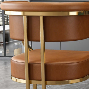 English Elm Modern Gold Frame PU Leather Dining Chairs Ergonomic Curved Back Set of 2 for Kitchen Brown W2699P504766