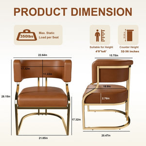 English Elm Modern Gold Frame PU Leather Dining Chairs Ergonomic Curved Back Set of 2 for Kitchen Brown W2699P504766