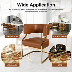 English Elm Modern Gold Frame PU Leather Dining Chairs Ergonomic Curved Back Set of 2 for Kitchen Brown W2699P504766
