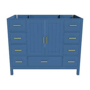 English Elm 42 Inch Bathroom Vanity Base with 9 Smooth Drawers Soft Close Doors Blue Gold Hardware W2699P516449