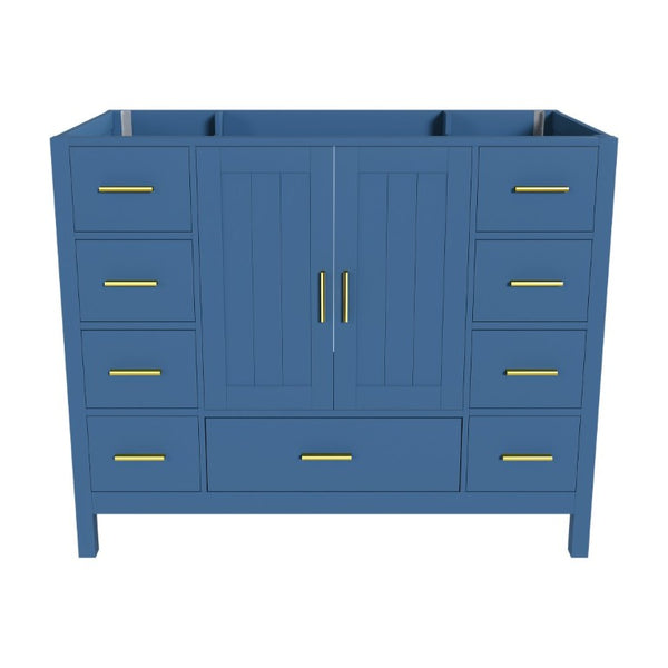 English Elm 42 Inch Bathroom Vanity Base with 9 Smooth Drawers Soft Close Doors Blue Gold Hardware W2699P516449