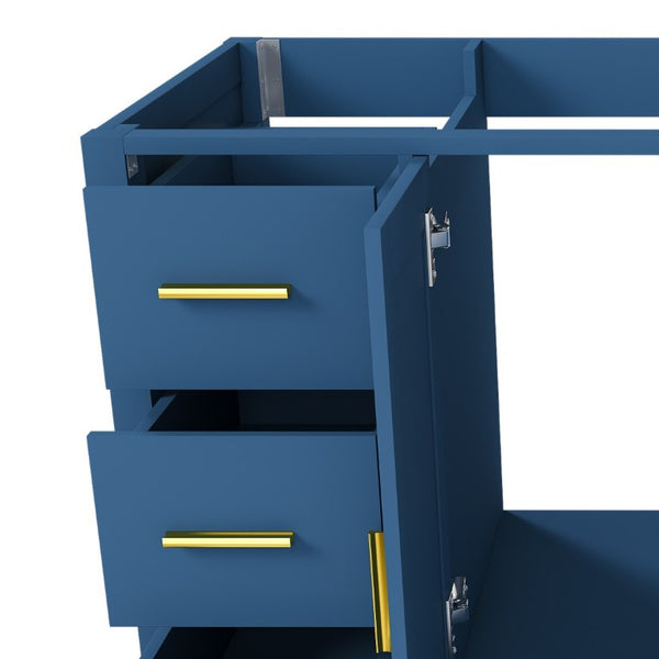 English Elm 42 Inch Bathroom Vanity Base with 9 Smooth Drawers Soft Close Doors Blue Gold Hardware W2699P516449