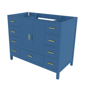 English Elm 42 Inch Bathroom Vanity Base with 9 Smooth Drawers Soft Close Doors Blue Gold Hardware W2699P516449