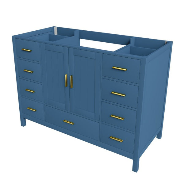 English Elm 48 Inch Navy Vanity Base Cabinet with 9 Drawer Slides and Soft Close Doors Gold Hardware Blue W2699P516450