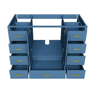 English Elm 48 Inch Navy Vanity Base Cabinet with 9 Drawer Slides and Soft Close Doors Gold Hardware Blue W2699P516450