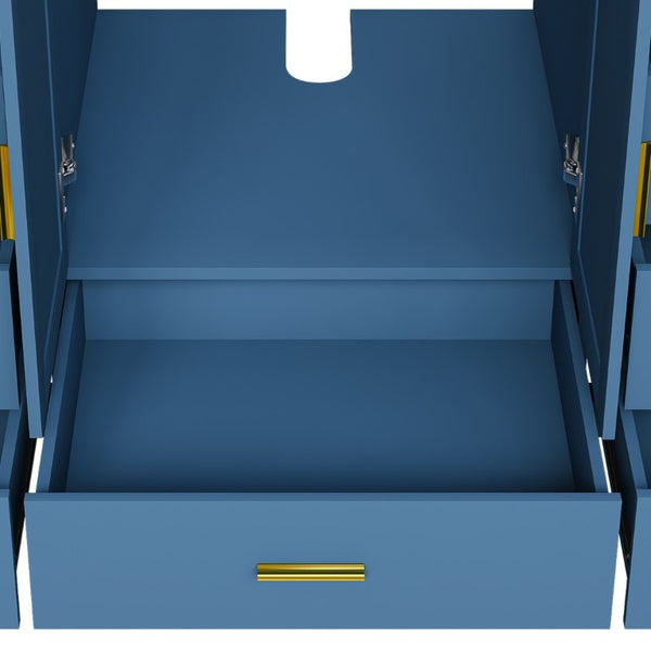 English Elm 48 Inch Navy Vanity Base Cabinet with 9 Drawer Slides and Soft Close Doors Gold Hardware Blue W2699P516450