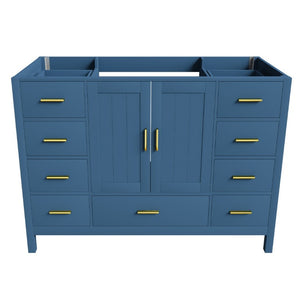 English Elm 48 Inch Navy Vanity Base Cabinet with 9 Drawer Slides and Soft Close Doors Gold Hardware Blue W2699P516450