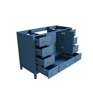 English Elm 48 Inch Navy Vanity Base Cabinet with 9 Drawer Slides and Soft Close Doors Gold Hardware Blue W2699P516450