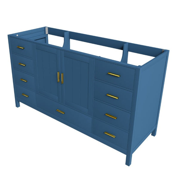 English Elm 60 Inch Navy Bathroom Vanity Base with Gold Hardware Soft Close Doors and Ample Storage Blue W2699P516451