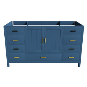 English Elm 60 Inch Navy Bathroom Vanity Base with Gold Hardware Soft Close Doors and Ample Storage Blue W2699P516451