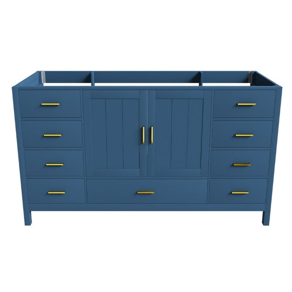 English Elm 60 Inch Navy Bathroom Vanity Base with Gold Hardware Soft Close Doors and Ample Storage Blue W2699P516451