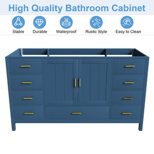 English Elm 60 Inch Navy Bathroom Vanity Base with Gold Hardware Soft Close Doors and Ample Storage Blue W2699P516451