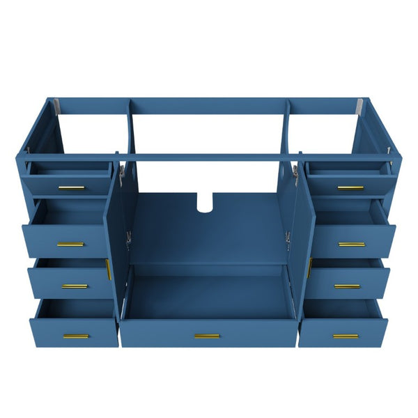 English Elm 60 Inch Navy Bathroom Vanity Base with Gold Hardware Soft Close Doors and Ample Storage Blue W2699P516451