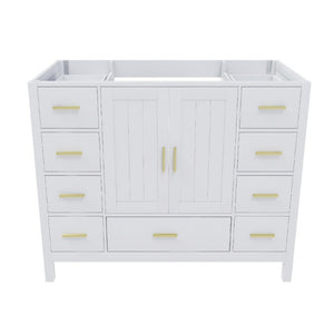 English Elm 42 Inch White Bathroom Vanity Base Solid Wood Cabinet with Gold Hardware and 9 Drawers W2699P516452