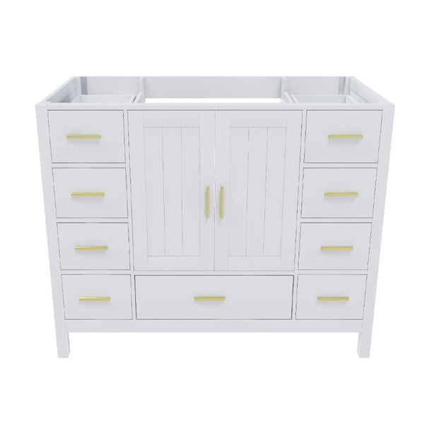 English Elm 42 Inch White Bathroom Vanity Base Solid Wood Cabinet with Gold Hardware and 9 Drawers W2699P516452