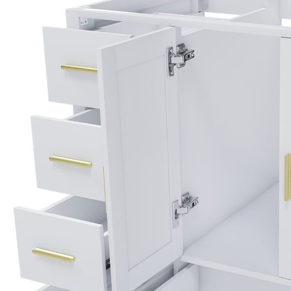 English Elm 42 Inch White Bathroom Vanity Base Solid Wood Cabinet with Gold Hardware and 9 Drawers W2699P516452