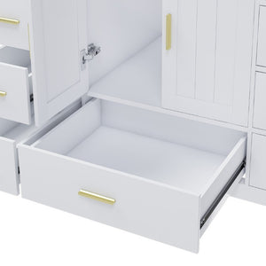English Elm 42 Inch White Bathroom Vanity Base Solid Wood Cabinet with Gold Hardware and 9 Drawers W2699P516452