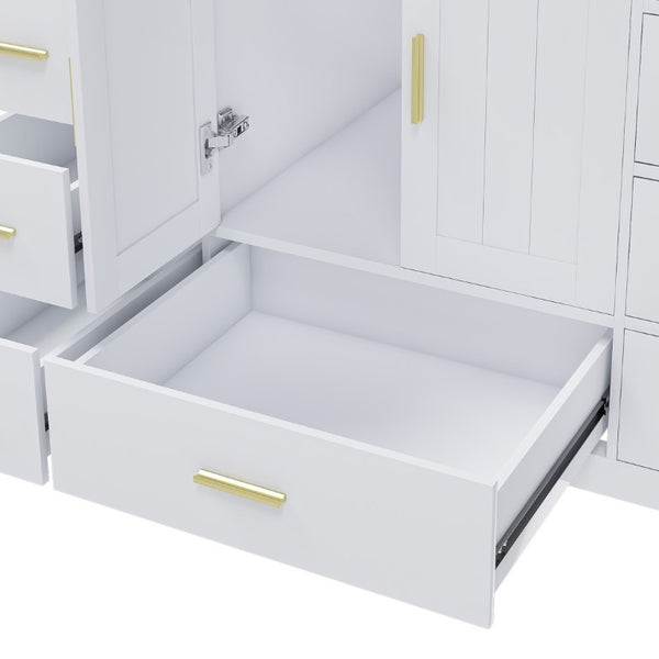 English Elm 42 Inch White Bathroom Vanity Base Solid Wood Cabinet with Gold Hardware and 9 Drawers W2699P516452