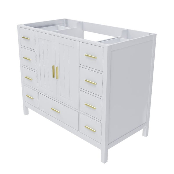 English Elm 42 Inch White Bathroom Vanity Base Solid Wood Cabinet with Gold Hardware and 9 Drawers W2699P516452