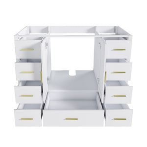 English Elm 42 Inch White Bathroom Vanity Base Solid Wood Cabinet with Gold Hardware and 9 Drawers W2699P516452