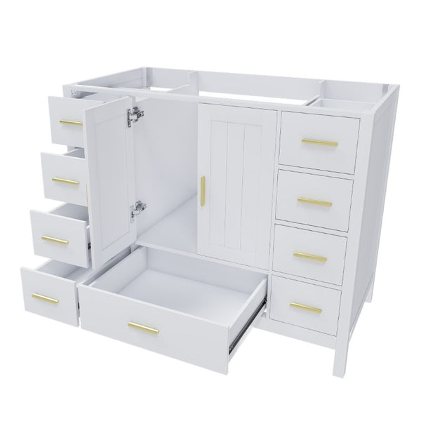 English Elm 42 Inch White Bathroom Vanity Base Solid Wood Cabinet with Gold Hardware and 9 Drawers W2699P516452