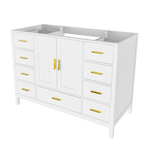 English Elm 48 Inch Navy Vanity Base Cabinet with 9 Drawer Slides and Soft Close Doors Gold Hardware White W2699P516453