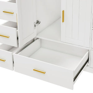 English Elm 48 Inch Navy Vanity Base Cabinet with 9 Drawer Slides and Soft Close Doors Gold Hardware White W2699P516453
