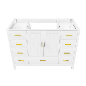 English Elm 48 Inch Navy Vanity Base Cabinet with 9 Drawer Slides and Soft Close Doors Gold Hardware White W2699P516453