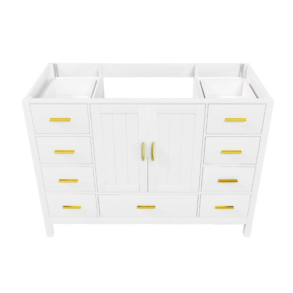 English Elm 48 Inch Navy Vanity Base Cabinet with 9 Drawer Slides and Soft Close Doors Gold Hardware White W2699P516453