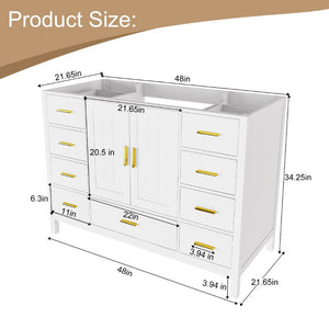 English Elm 48 Inch Navy Vanity Base Cabinet with 9 Drawer Slides and Soft Close Doors Gold Hardware White W2699P516453
