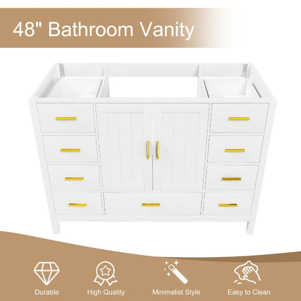 English Elm 48 Inch Navy Vanity Base Cabinet with 9 Drawer Slides and Soft Close Doors Gold Hardware White W2699P516453